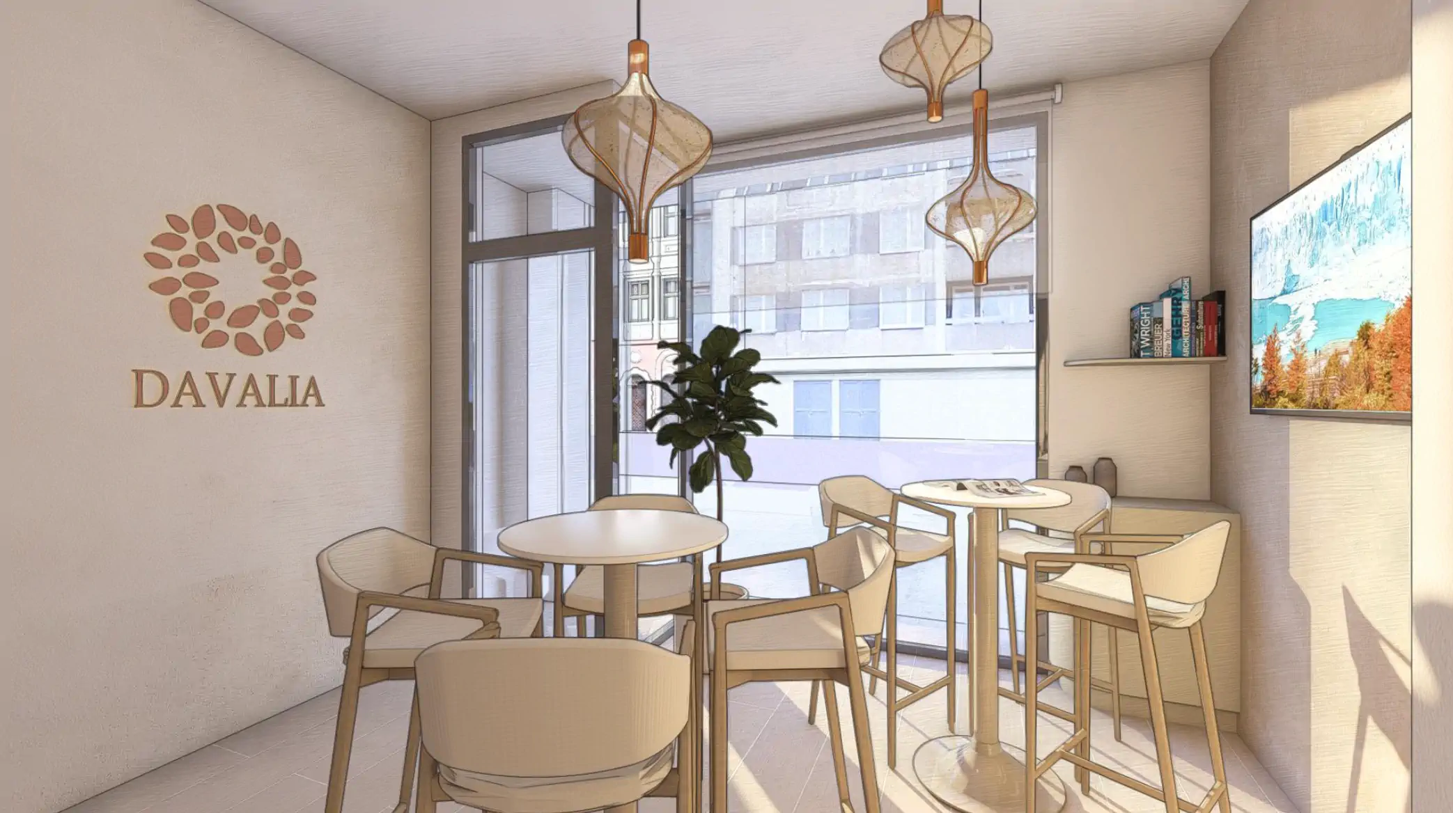 Rincón de trabajo con luz natural en la boutique